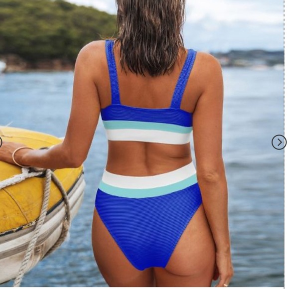 NWT Blue Colorblock High Waist Bikini set - Picture 4 of 4